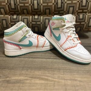Jordan Kids' White and Teal Sneakers